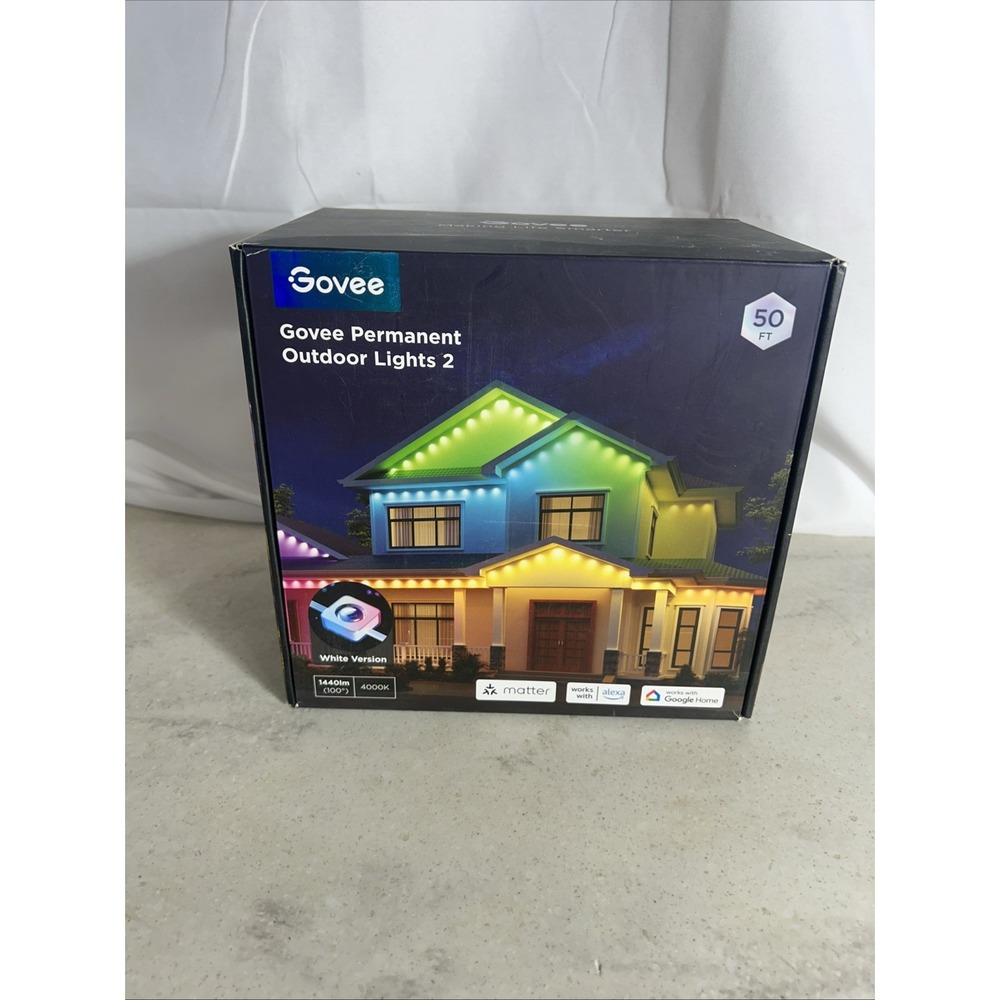 Govee Permanent Outdoor Lights 2 50ft Smart RGBIC LED White H705D New